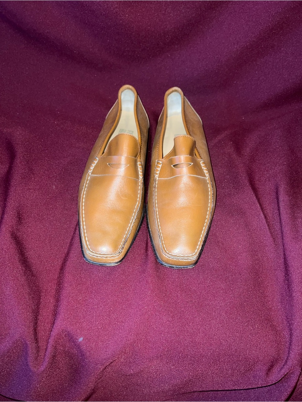 SALVATORE FERRAGAMO BROWN LEATHER SLIP ON LOAFERS SIZE 9